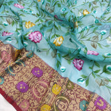 Sky Blue Color Pure Cotton Silk Handwoven Banarasi Saree