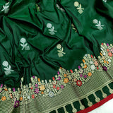 Bottle Green Colour Katan Silk Handwoven Banarasi Saree