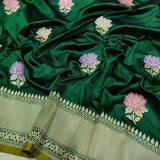 Bottle Green Color Katan Silk Handwoven Banarasi Saree