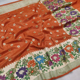 Peach Color Pure tussar Silk Handwoven Banarasi Saree