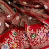 Dual Shade Pure Kora Silk Handwoven Banarasi Saree