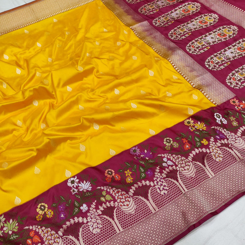 Yellow Color Pure Katan Silk Handwoven Banarasi Saree