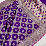 Purple Color Pure Katan Silk Handwoven Banarasi Jungla Saree