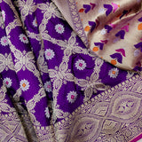 Purple Color Pure Katan Silk Handwoven Banarasi Jungla Saree