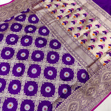 Purple Color Pure Katan Silk Handwoven Banarasi Jungla Saree