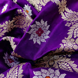 Purple Color Pure Katan Silk Handwoven Banarasi Jungla Saree
