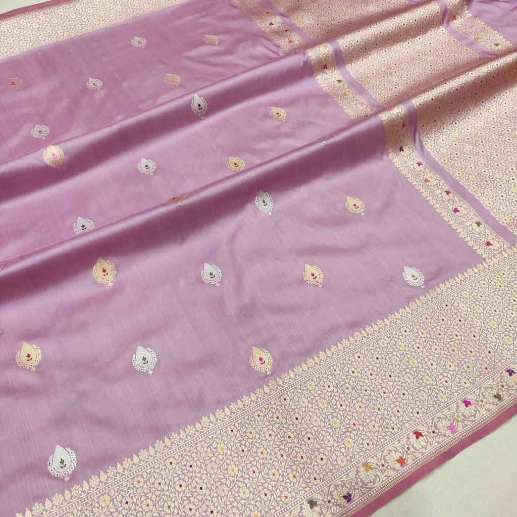 Pastel Colour Pure Katan Silk Handwoven Banarasi Saree