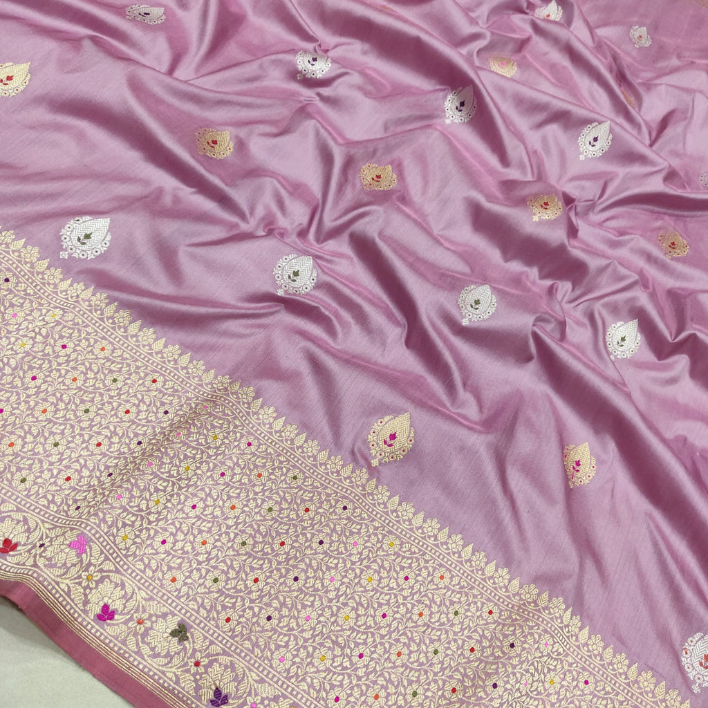 Pastel Colour Pure Katan Silk Handwoven Banarasi Saree