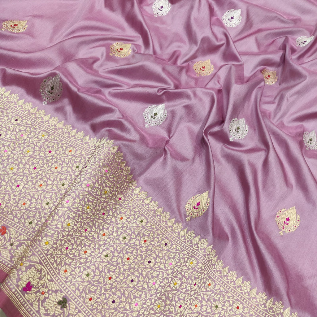 Pastel Colour Pure Katan Silk Handwoven Banarasi Saree