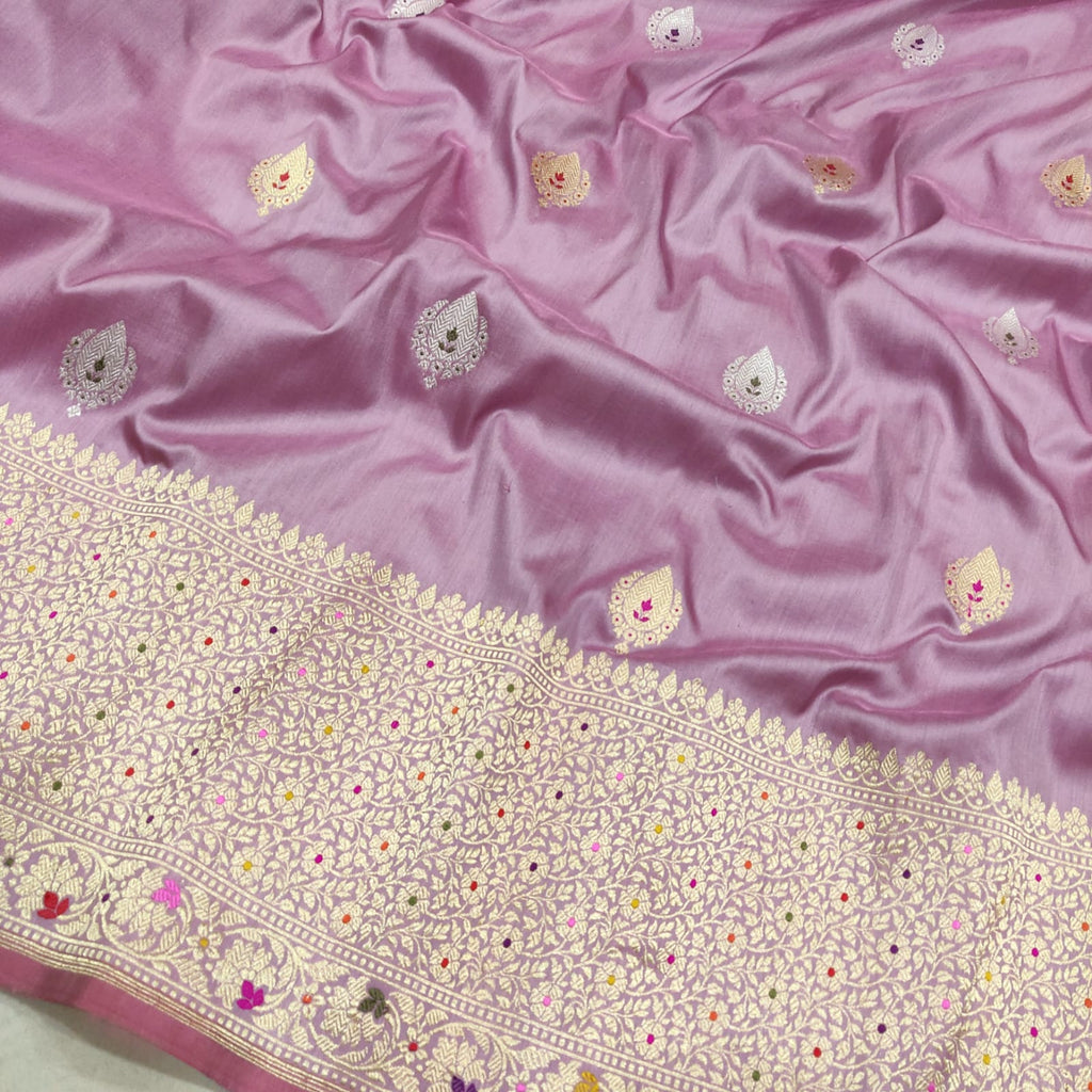 Pastel Colour Pure Katan Silk Handwoven Banarasi Saree