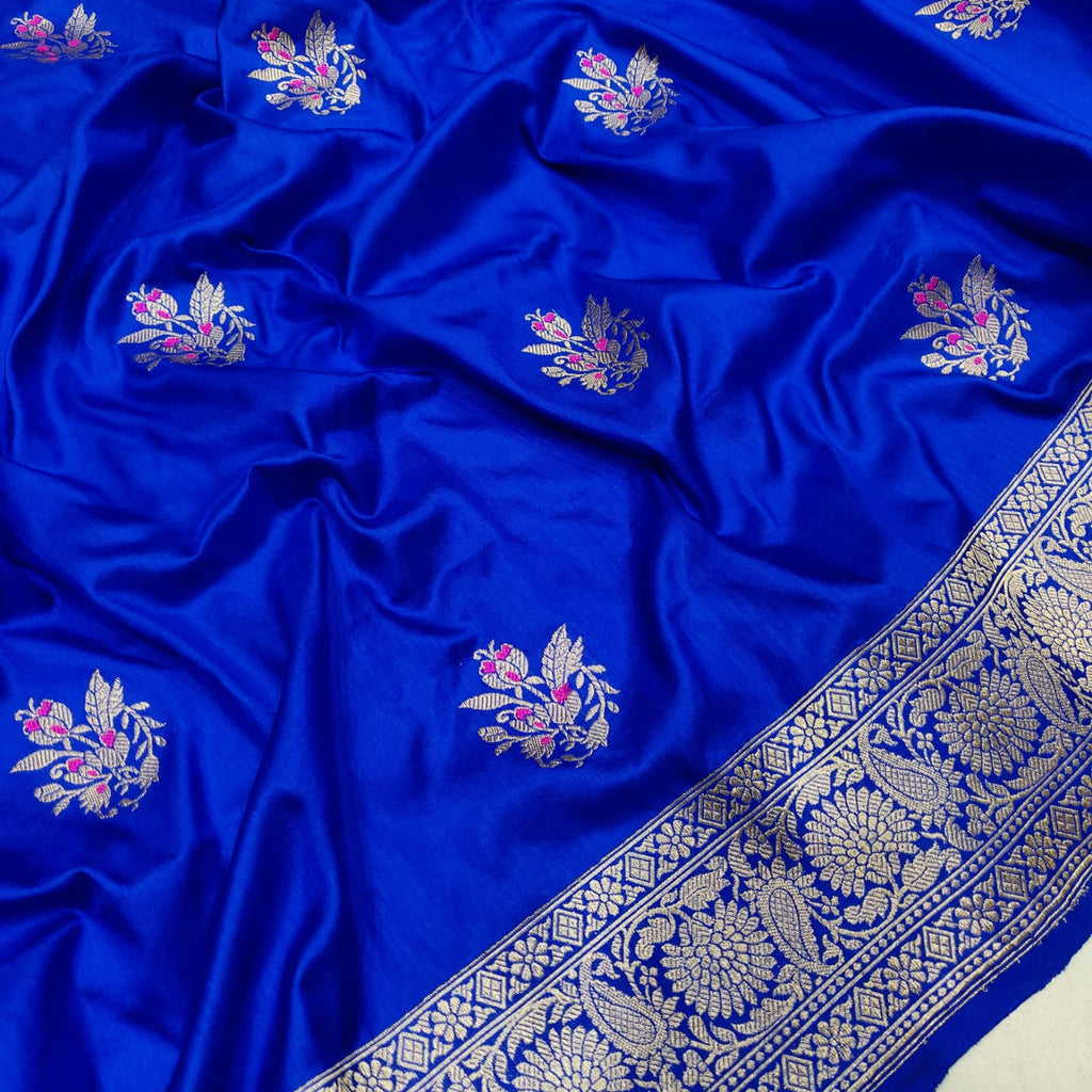 Royal Blue Colour Pure Katan Silk Handwoven Banarasi Saree
