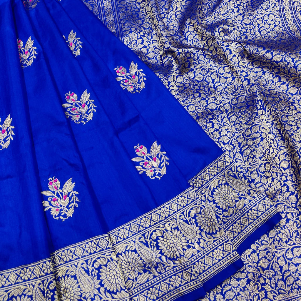 Royal Blue Colour Pure Katan Silk Handwoven Banarasi Saree
