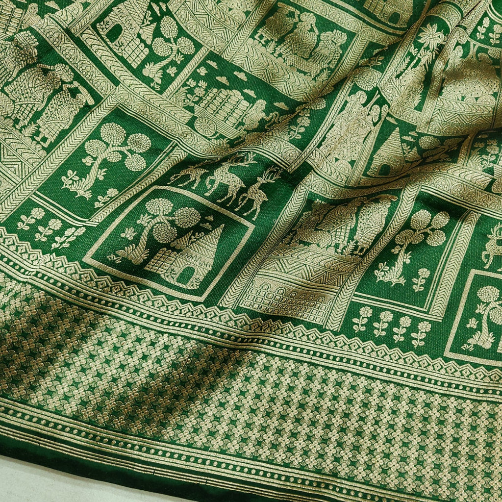 Green Color Pure Katan Silk Handwoven Tanchoi Banarasi Saree