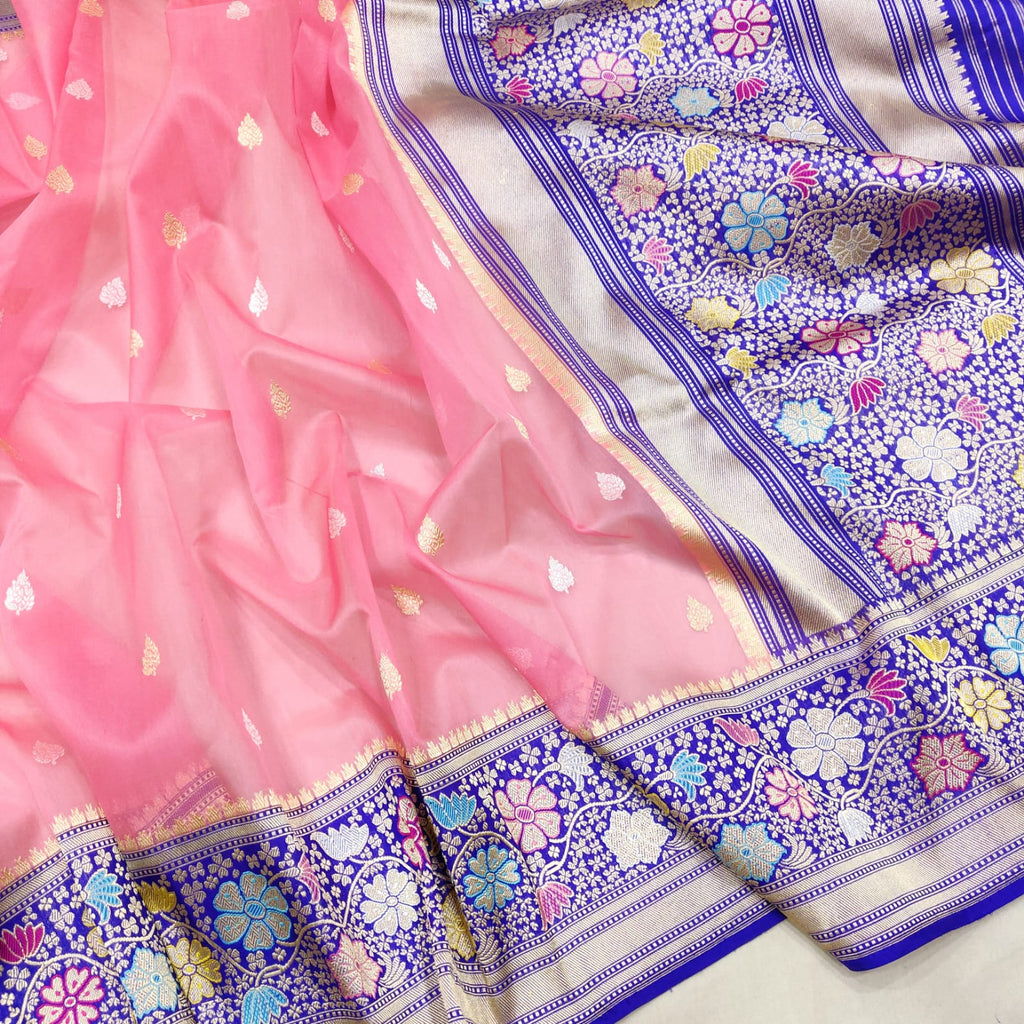 Pink Color Pure Kora Silk Handwoven Banarasi Saree