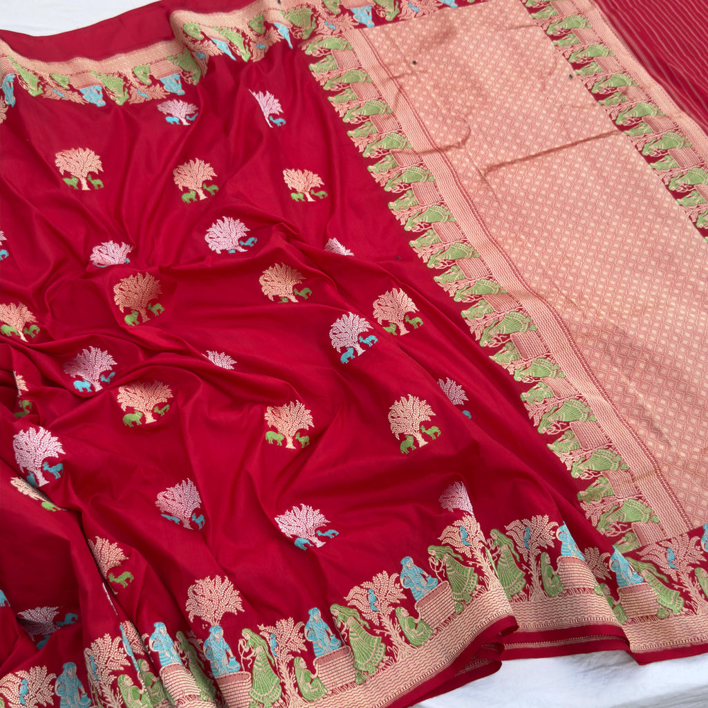 Red Colour Pure Katan Silk Handwoven Banarasi Saree