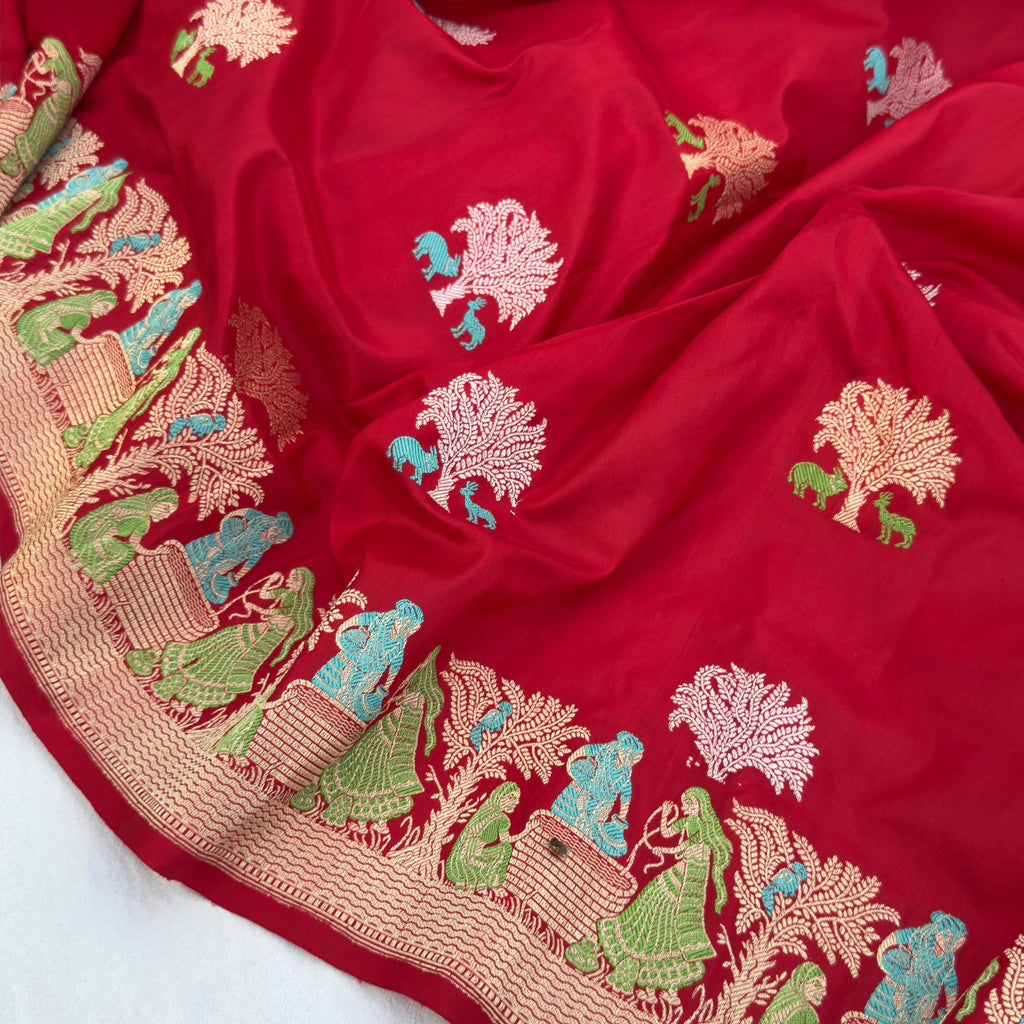 Red Colour Pure Katan Silk Handwoven Banarasi Saree