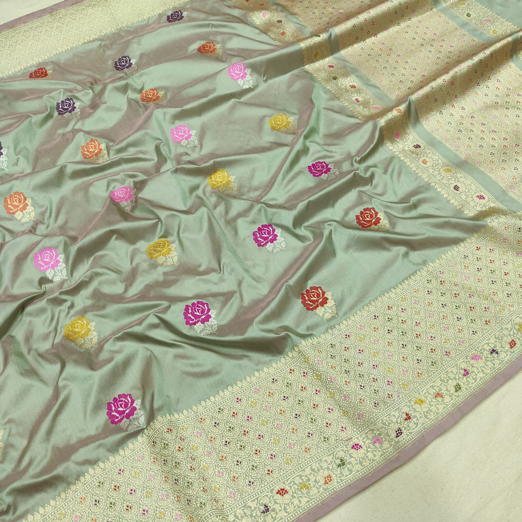 Dual Shade Pure Katan Silk Handwoven Banarasi Saree