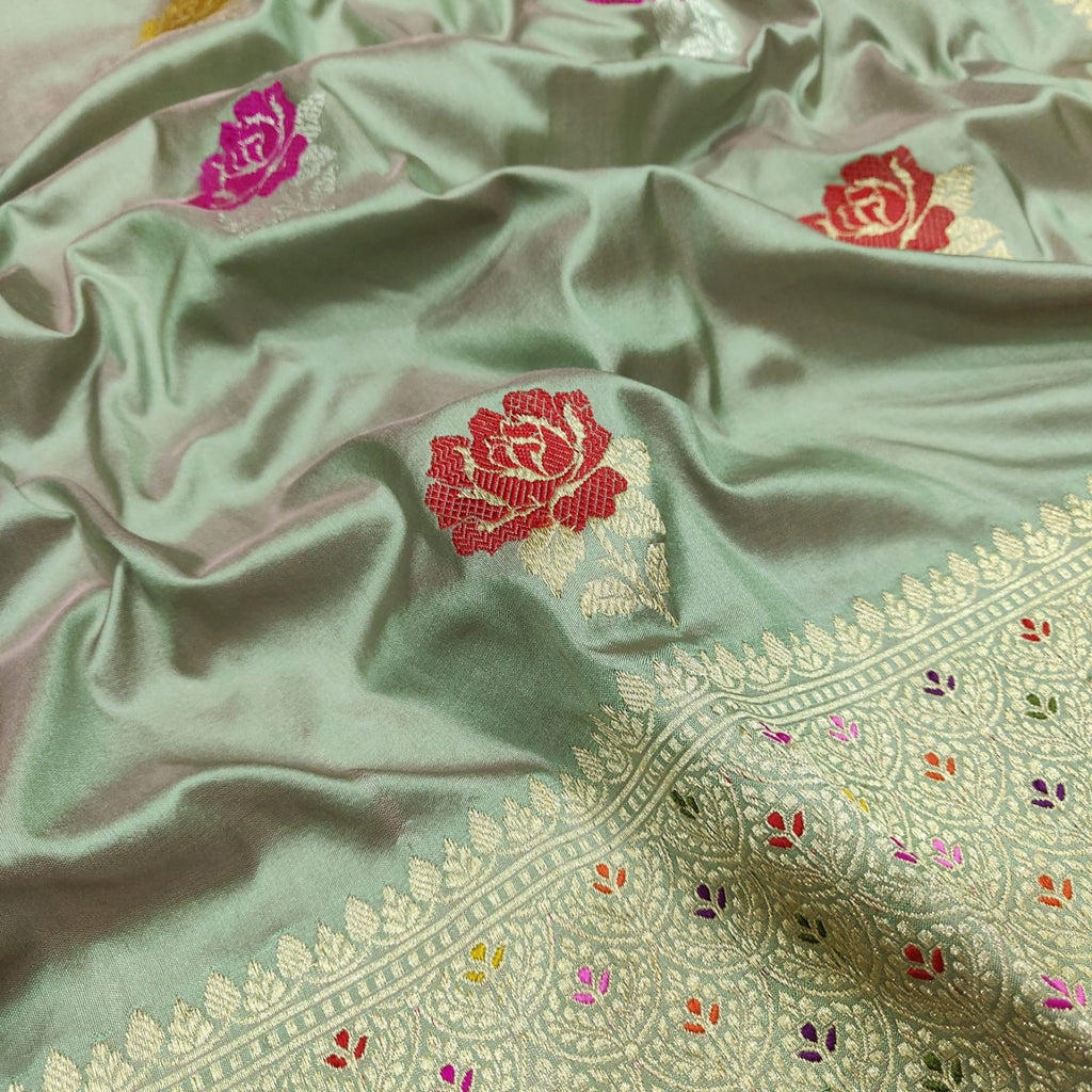 Dual Shade Pure Katan Silk Handwoven Banarasi Saree