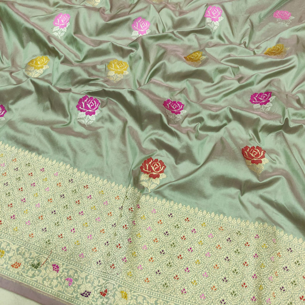 Dual Shade Pure Katan Silk Handwoven Banarasi Saree