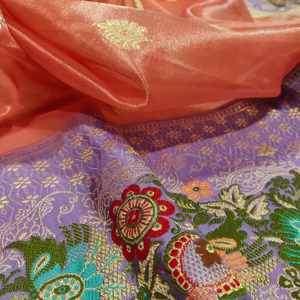 Orange Colour Pure Tissue Silk Handwoven Banarasi Saree