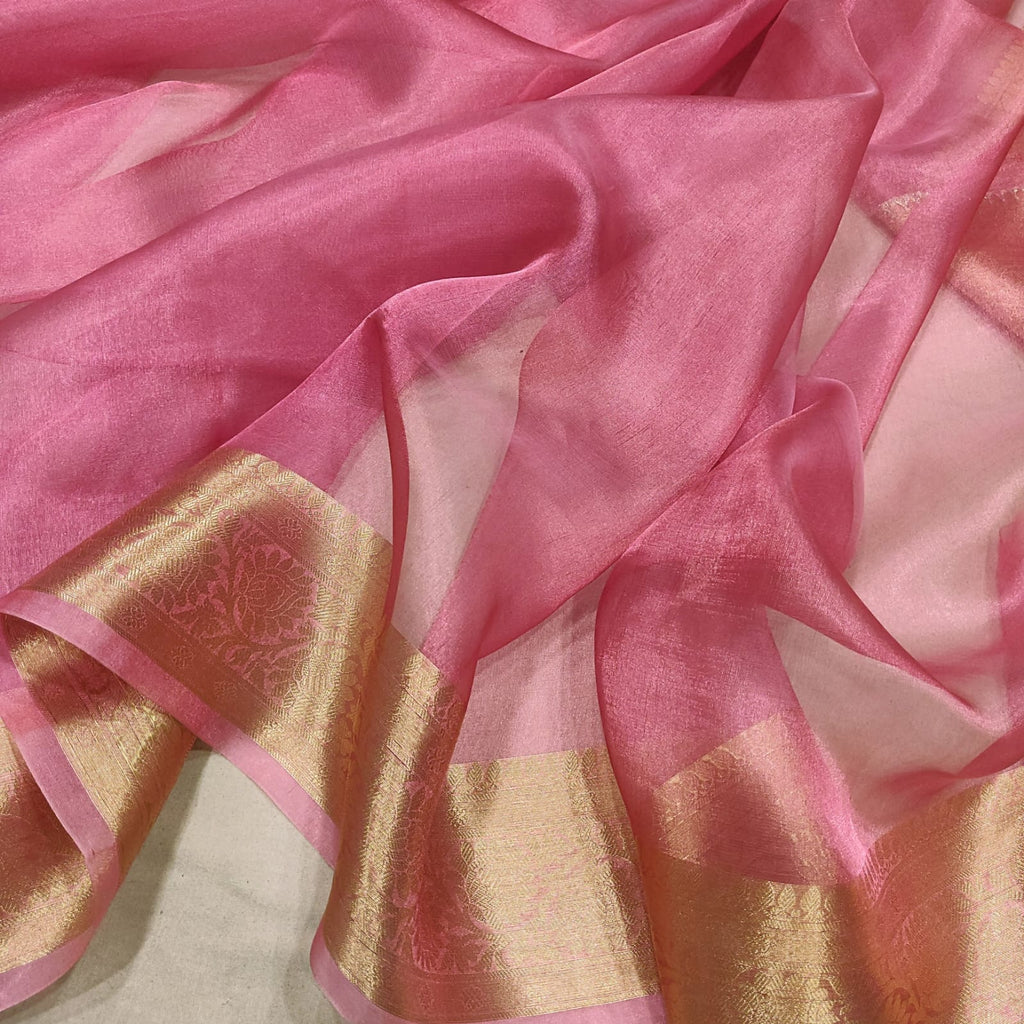 Pink Colour Pure Tissue Silk Handwoven Banarasi Saree