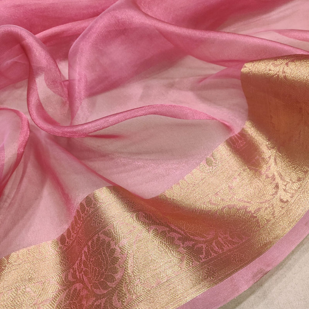 Pink Colour Pure Tissue Silk Handwoven Banarasi Saree