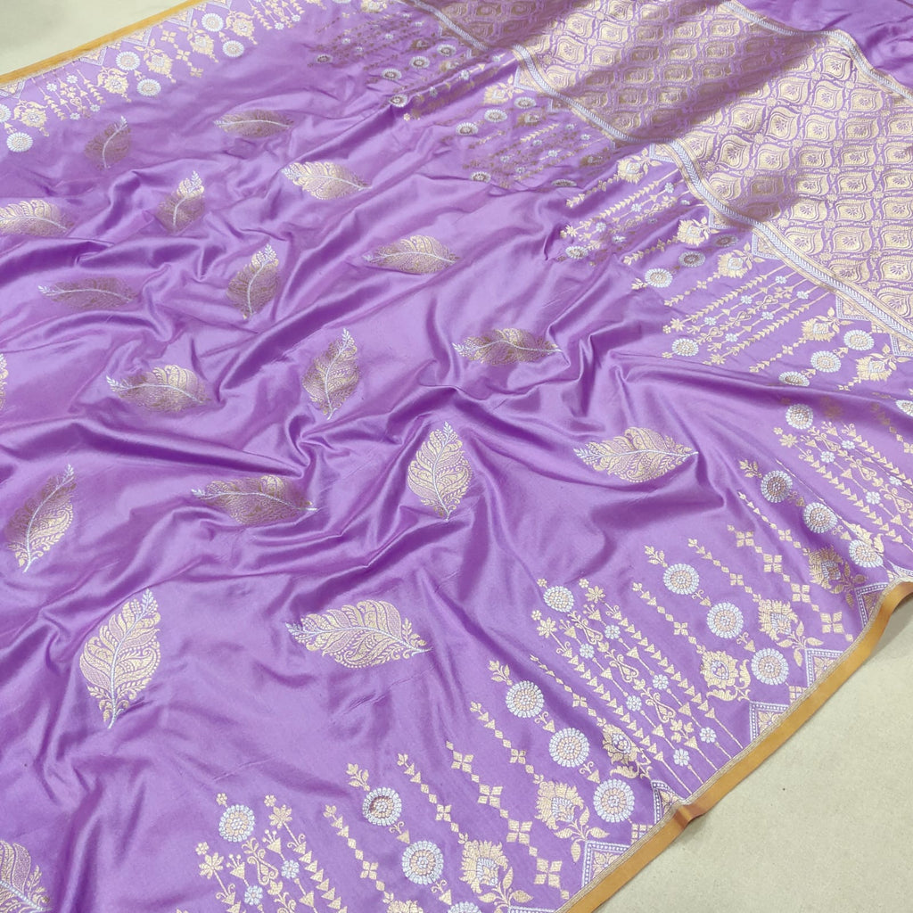 Lavender Colour Pure Katan Silk Handwoven Banarasi Saree