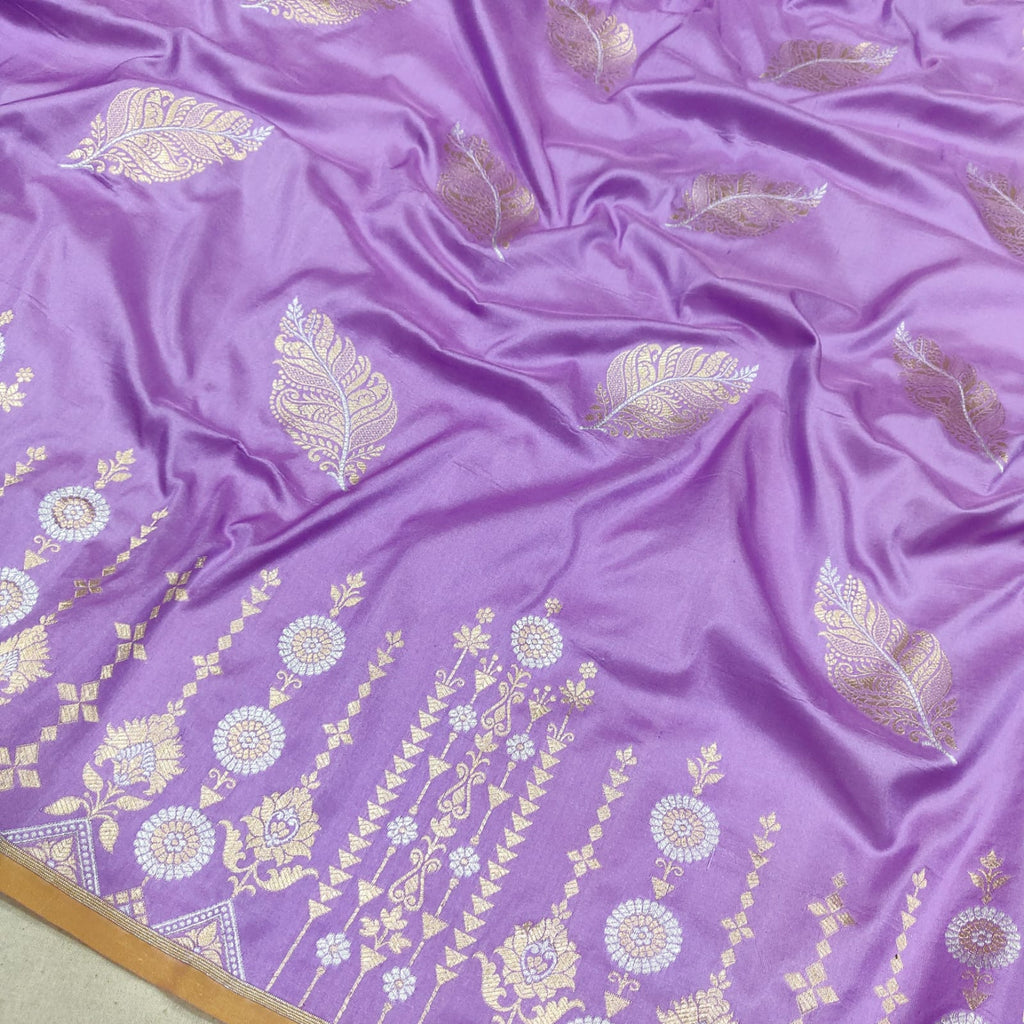 Lavender Colour Pure Katan Silk Handwoven Banarasi Saree