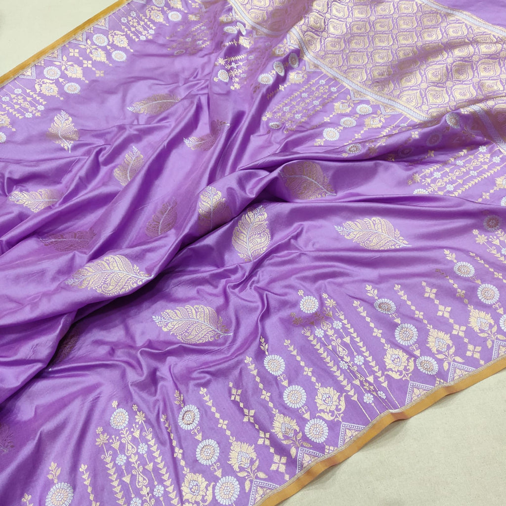 Lavender Colour Pure Katan Silk Handwoven Banarasi Saree