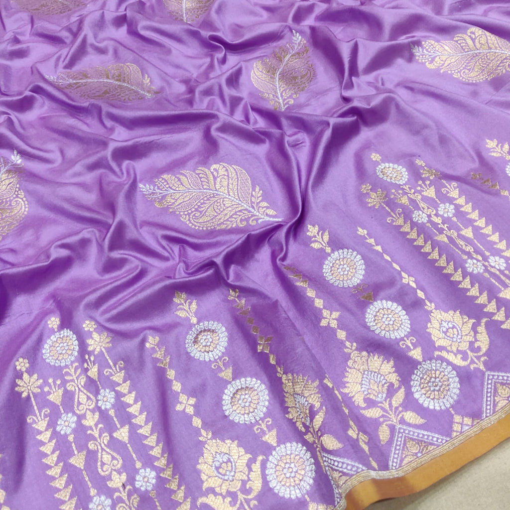 Lavender Colour Pure Katan Silk Handwoven Banarasi Saree