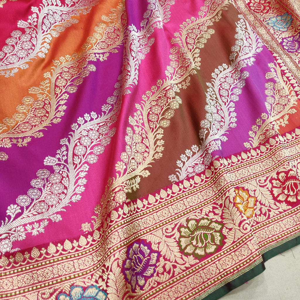 Multicolor Pure Katan Silk Handwoven Banarasi Saree
