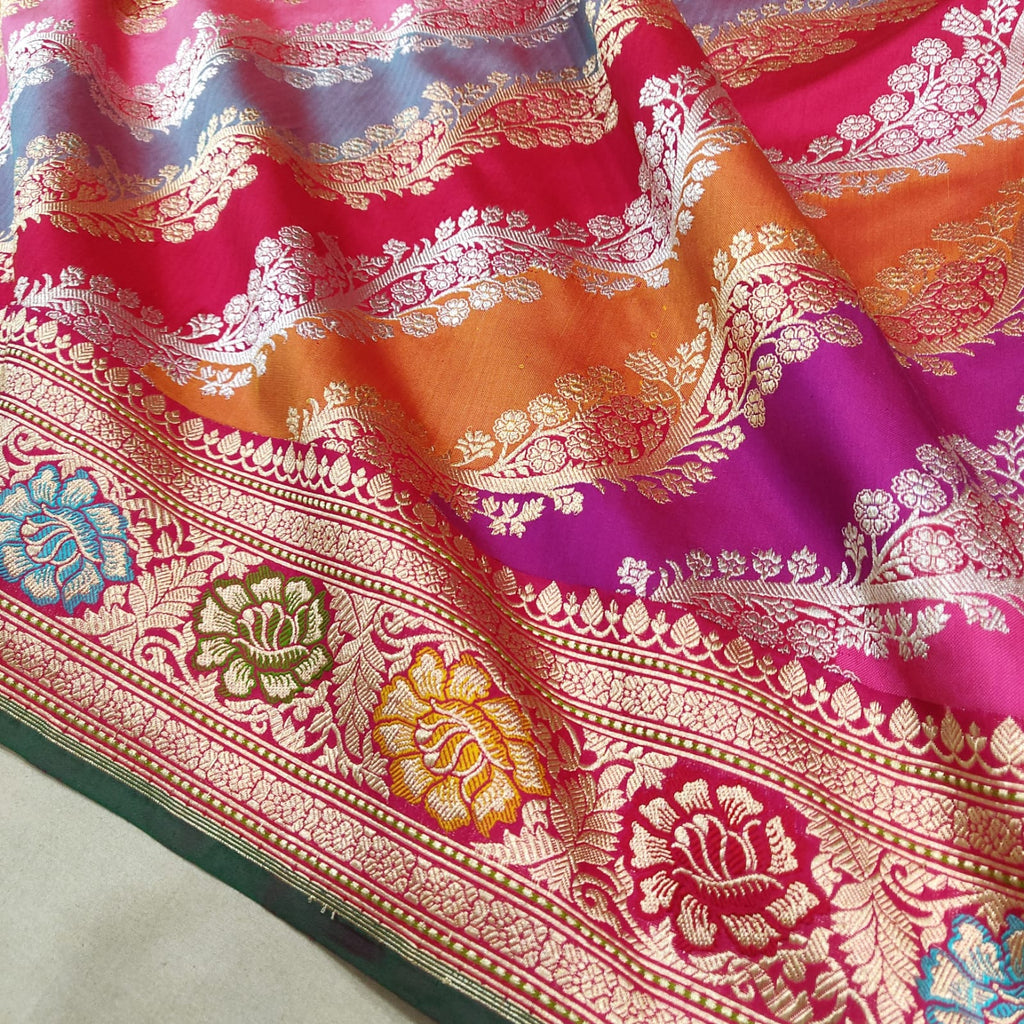 Multicolor Pure Katan Silk Handwoven Banarasi Saree