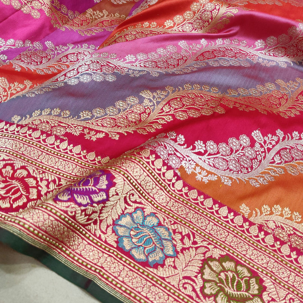 Multicolor Pure Katan Silk Handwoven Banarasi Saree