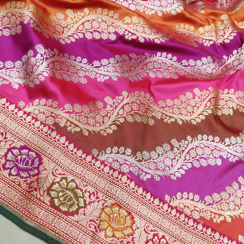 Multicolor Pure Katan Silk Handwoven Banarasi Saree