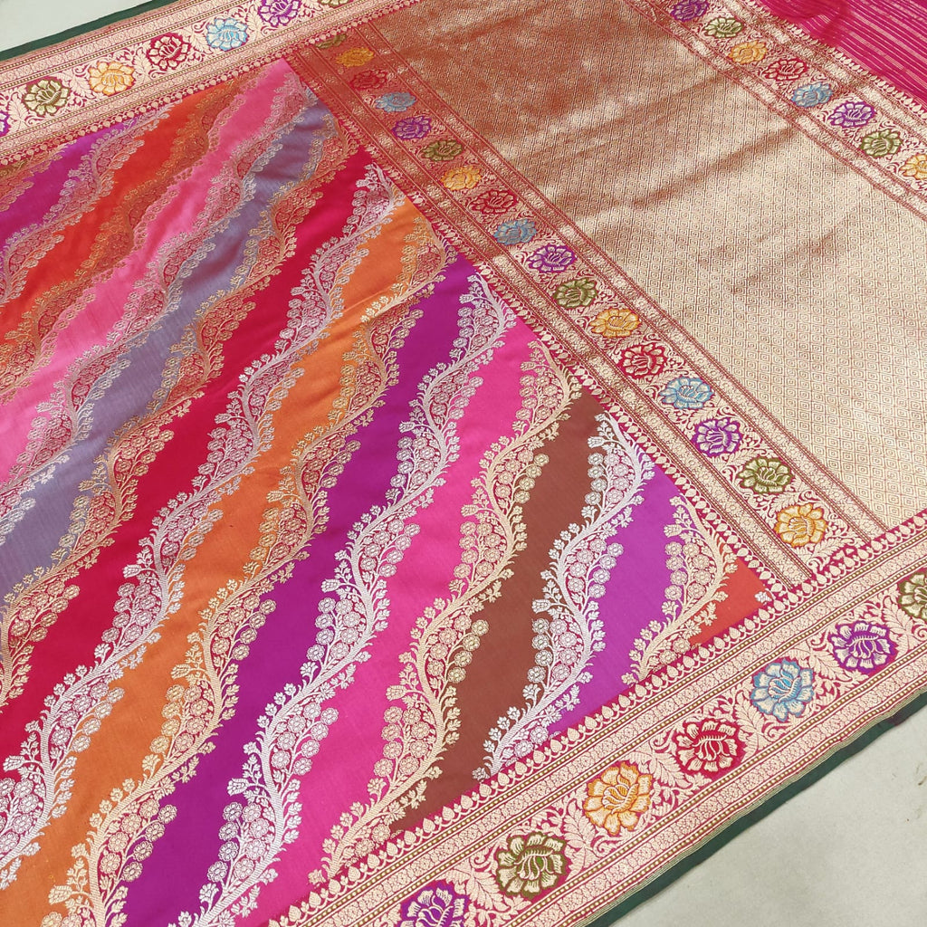 Multicolor Pure Katan Silk Handwoven Banarasi Saree