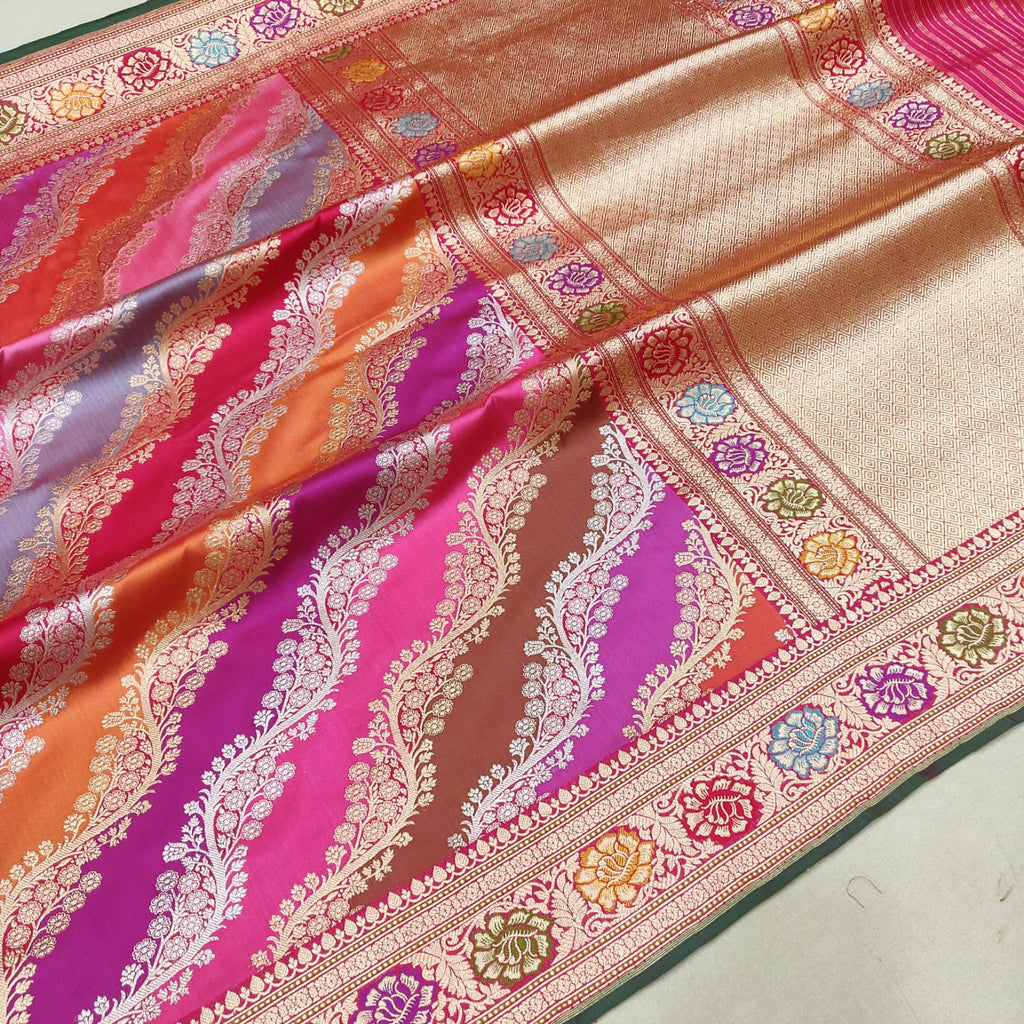 Multicolor Pure Katan Silk Handwoven Banarasi Saree
