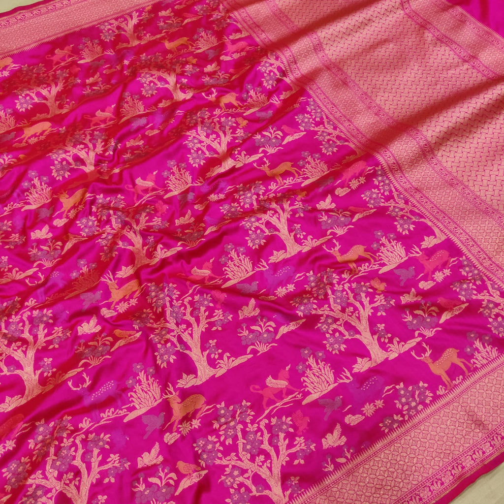 Pink Color Pure Katan Silk Handwoven Banarasi Saree