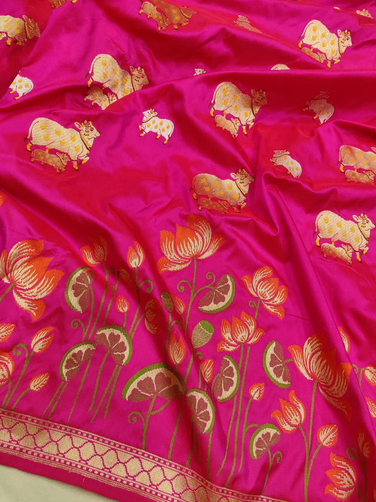 Pink colour Pure Katan Silk Handwoven Banarasi Saree