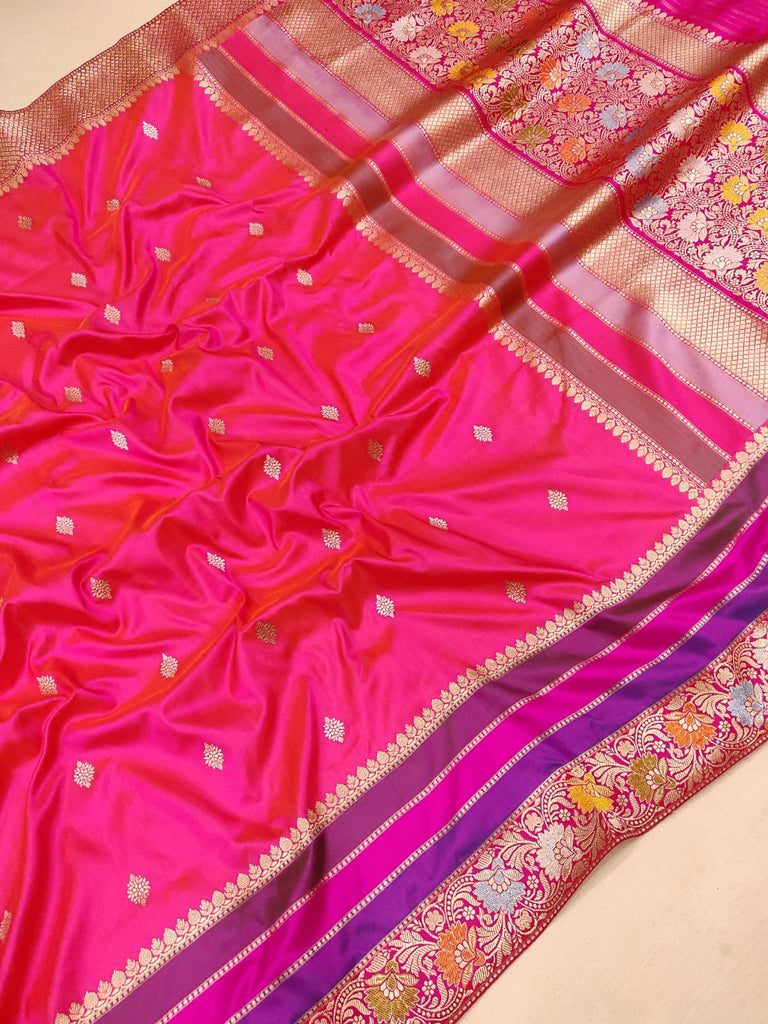 Pink colour Pure Katan Silk Handwoven Banarasi Saree