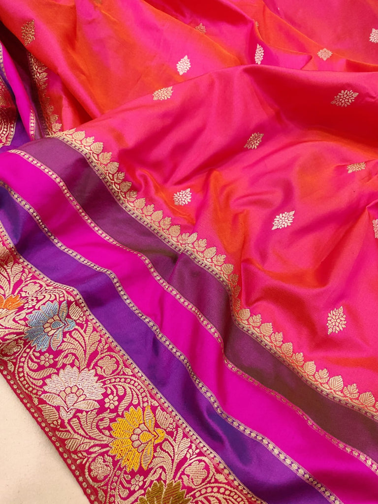Pink colour Pure Katan Silk Handwoven Banarasi Saree