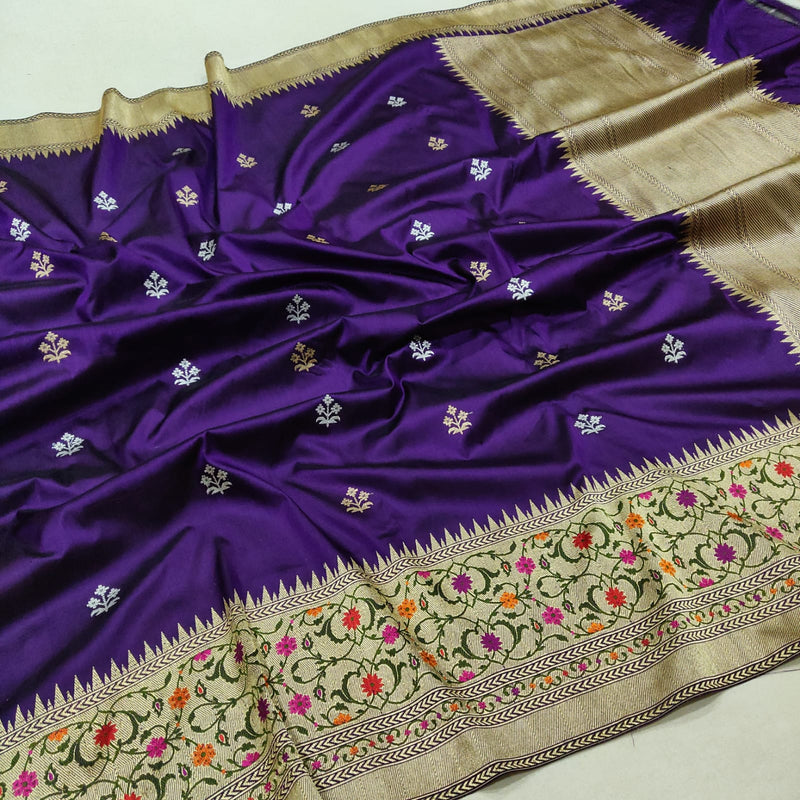 Purple Color Pure Katan Silk Handwoven Banarasi Saree