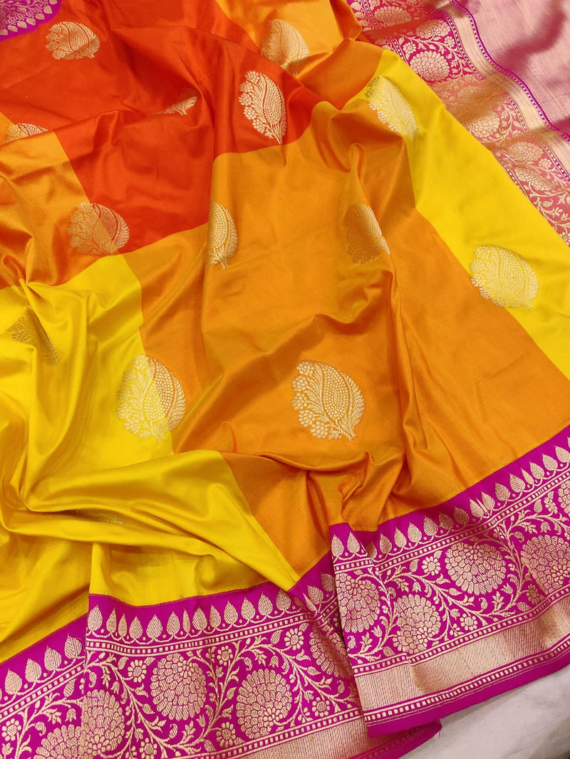 Multicolor Pure Katan Silk Handwoven Banarasi Saree