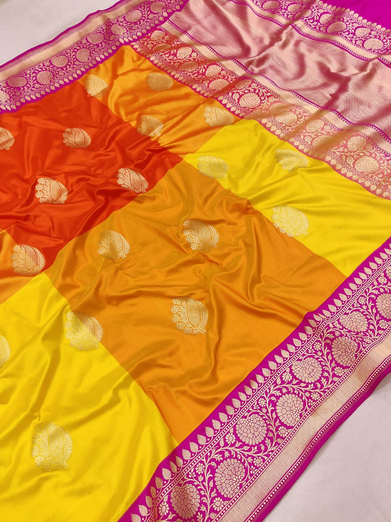 Multicolor Pure Katan Silk Handwoven Banarasi Saree