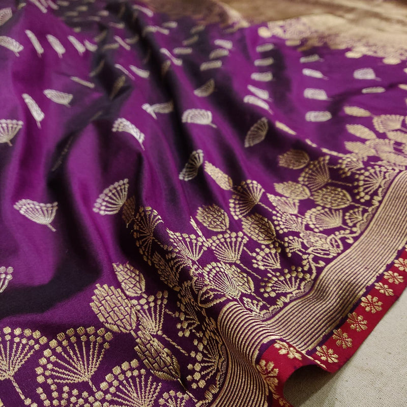 Purple colour Pure Katan Silk Handwoven Banarasi Saree