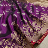 Purple colour Pure Katan Silk Handwoven Banarasi Saree