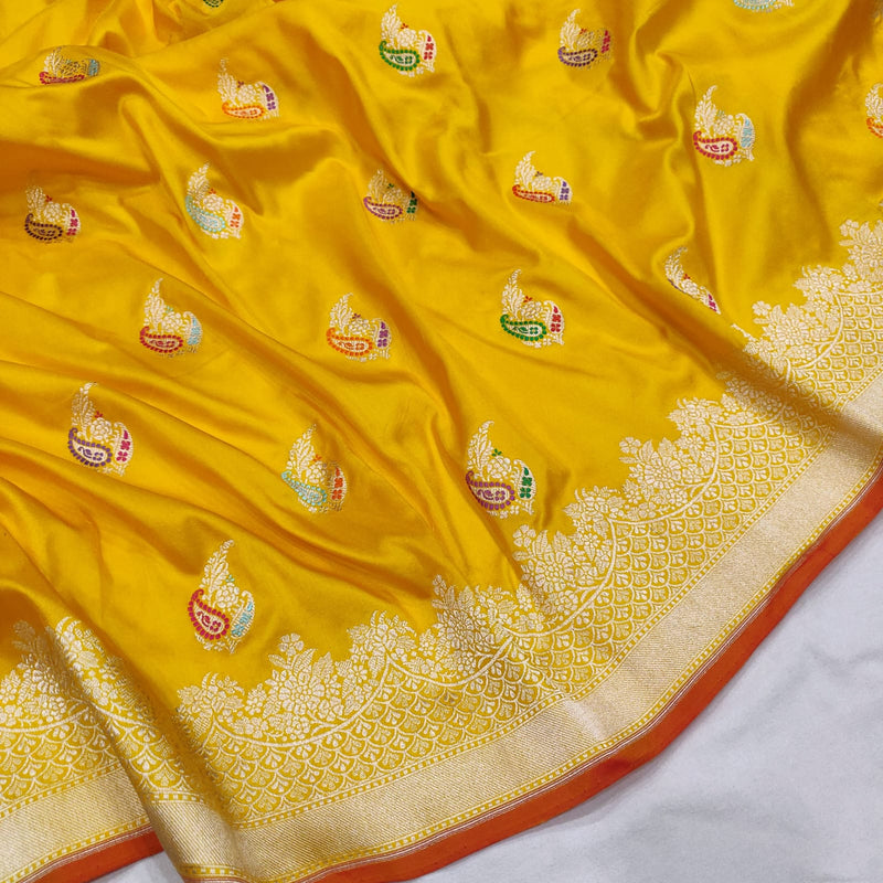 Yellow Color pure Katan Silk Handwoven Banarasi Saree