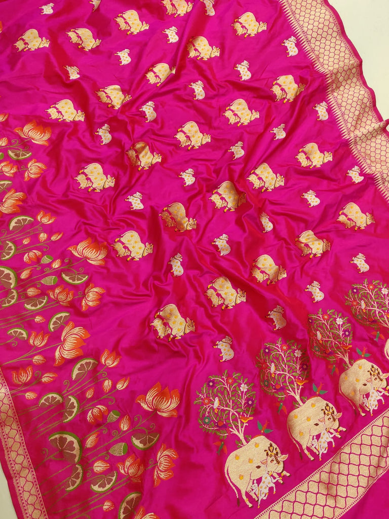 Pink colour Pure Katan Silk Handwoven Banarasi Saree