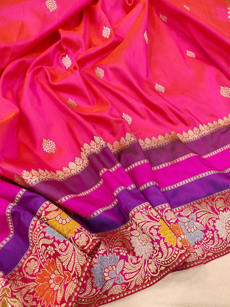 Pink colour Pure Katan Silk Handwoven Banarasi Saree