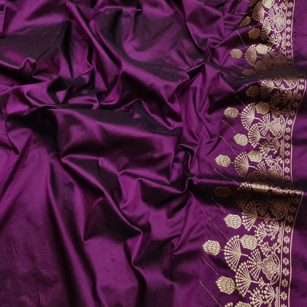 Purple colour Pure Katan Silk Handwoven Banarasi Saree