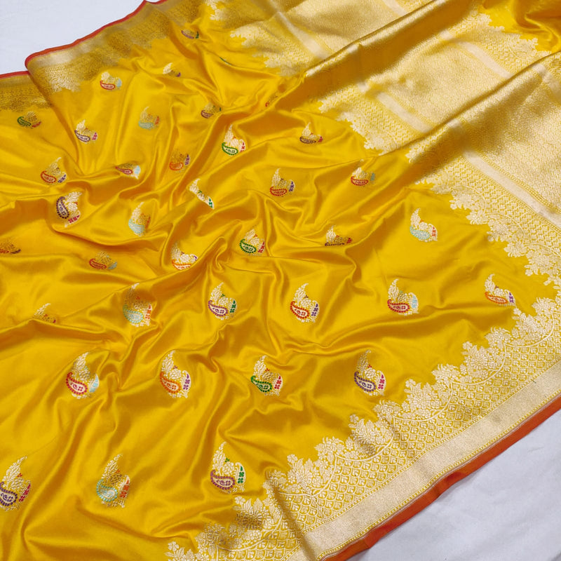 Yellow Color pure Katan Silk Handwoven Banarasi Saree